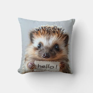 Niedlicher Igel mit "Hallo!"-Schild Kissen