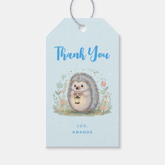 Niedlicher Igel mit Laterne Danke Geschenkanhänger (Vorderseite)