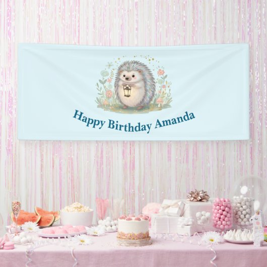 Niedlicher Igel mit Laterne zum Geburtstag Banner (Party)
