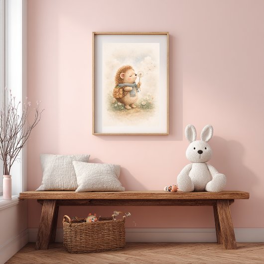 Niedlicher Igel mit Löwenzahn Neutrales Kinderzimm Poster