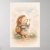 Niedlicher Igel mit Löwenzahn Neutrales Kinderzimm Poster (Vorne)
