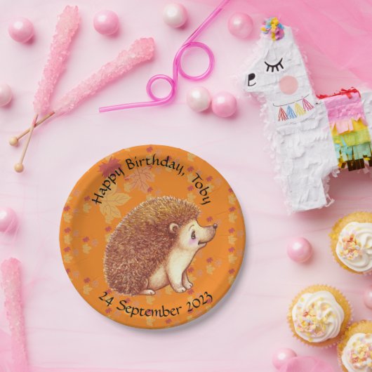 Niedlicher Igel mit orangefarbenen Blätter Pappteller (Party)