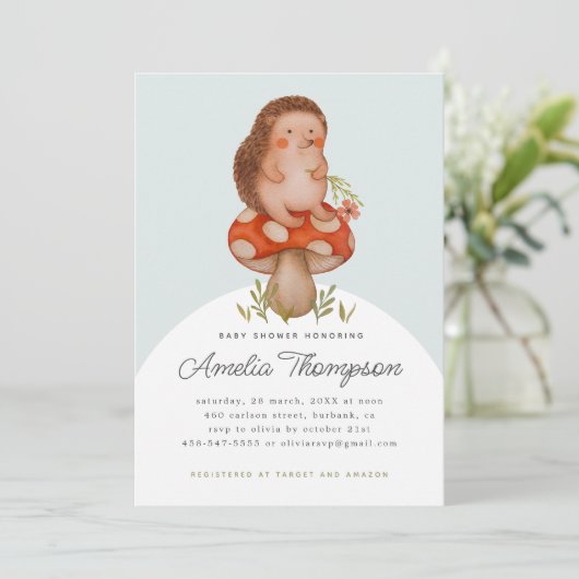 Niedlicher Igel mit Wasserfarbe auf einer Mushroom Einladung (Stehend Vorderseite)