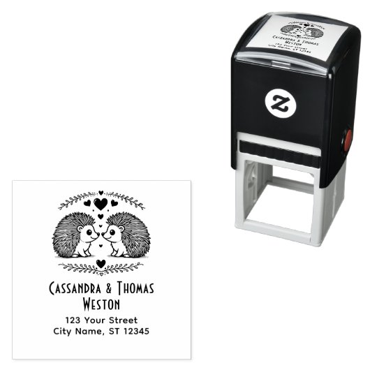 Niedlicher Igel Paar in Liebe Name Rücksendeadress Permastempel (Beispiel)