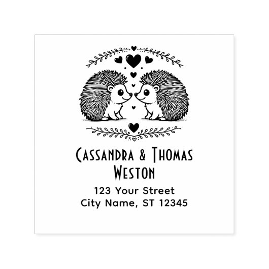 Niedlicher Igel Paar in Liebe Name Rücksendeadress Permastempel (Design)