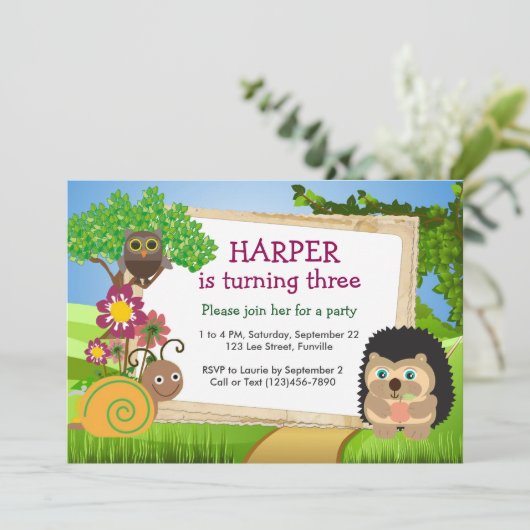 Niedlicher Igel Personalisiert Einladung zum Gebur (Stehend Vorderseite)