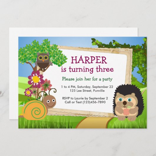 Niedlicher Igel Personalisiert Einladung zum Gebur (Vorne/Hinten)