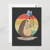 Niedlicher Igel Retro Blume Sonnenuntergang Herbst Postkarte (Vorne/Hinten)