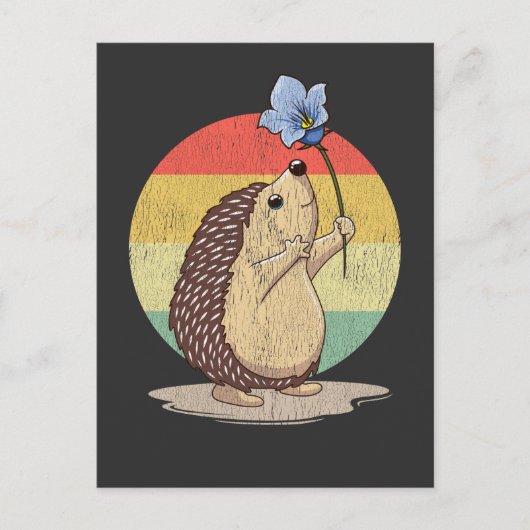 Niedlicher Igel Retro Blume Sonnenuntergang Herbst Postkarte (Vorderseite)