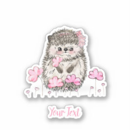 Niedlicher Igel Rosa Blume Text Aufkleber