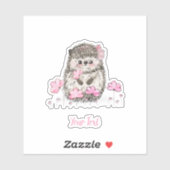 Niedlicher Igel Rosa Blume Text Aufkleber (Blatt)