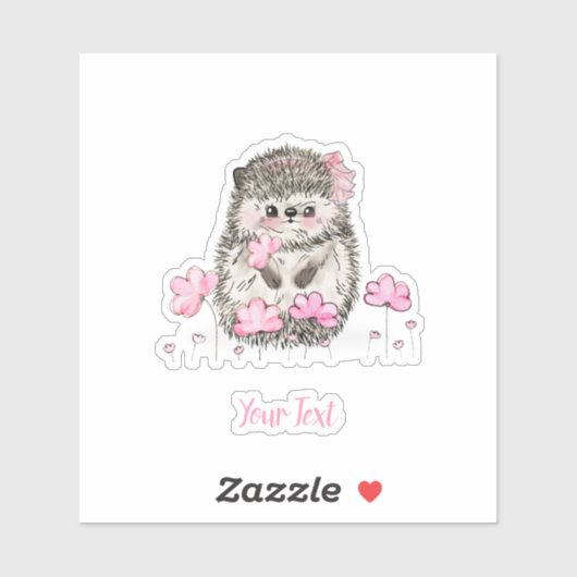 Niedlicher Igel Rosa Blume Text Aufkleber (Blatt)