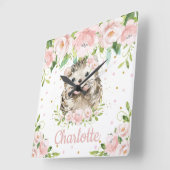 Niedlicher Igel Rosa Blumenzunge Quadratische Wanduhr (Winkel)