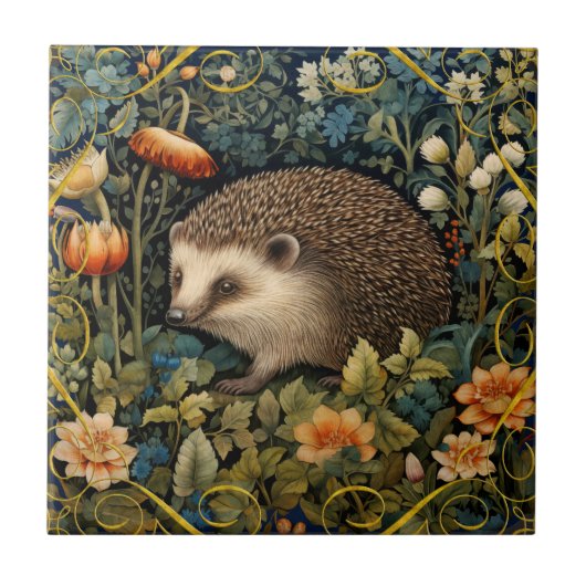 Niedlicher Igel Tapestry William Morris Style Fliese (Vorderseite)