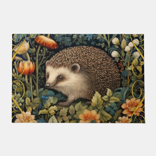 Niedlicher Igel Tapestry William Morris Style Fußmatte (Vorderseite)