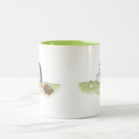 Niedlicher Igel Tier mit doppelseitigem Computer Zweifarbige Tasse (Mittel)