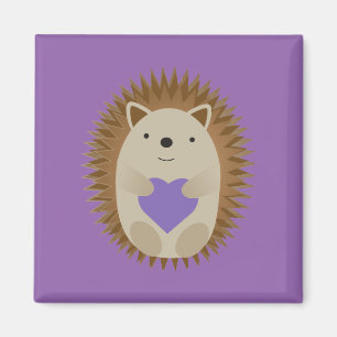 Niedlicher Igel umarmt ein Lila Herz Magnet