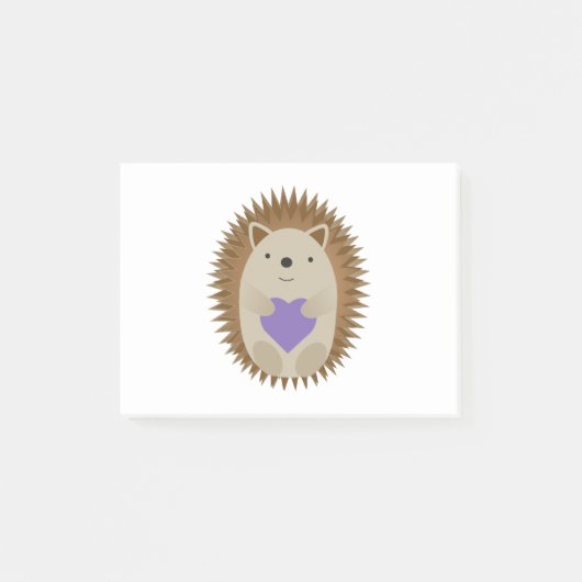 Niedlicher Igel umarmt ein Lila Herz Post-it Klebezettel (Vorderseite)