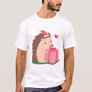Niedlicher Igel umarmt Weihnachten Gegenwart T-Shirt