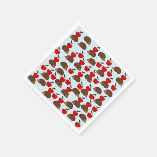 Niedlicher Igel und Äpfel Papier Napkins Serviette (Ecke)