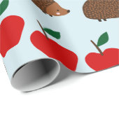 Niedlicher Igel und Äpfel Umschlagpapier Geschenkpapier (Rolleneckpunkt)
