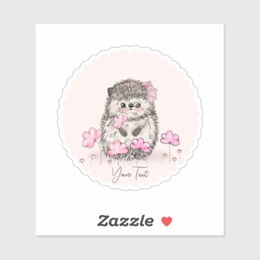 Niedlicher Igel und Blume Text rosa Aufkleber (Blatt)