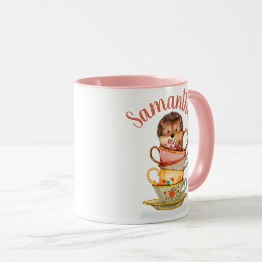 Niedlicher Igel und bunte Teetassen-Tasse Tasse (VorderseiteRechts)