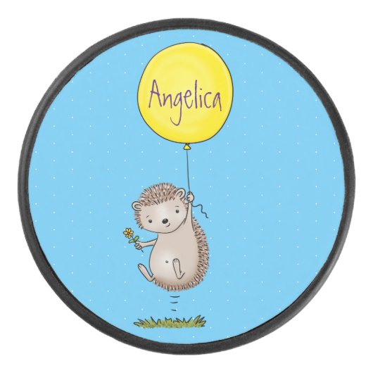 Niedlicher Igel und Muster des Cartoon in Ballon Eishockey Puck (Vorderseite)