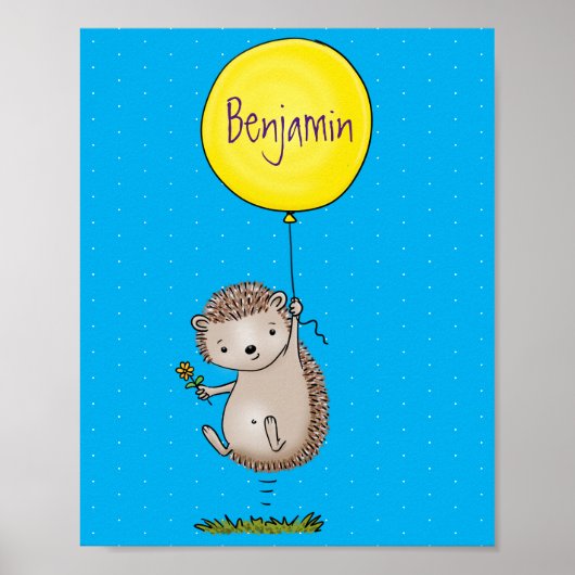 Niedlicher Igel und Muster des Cartoon in Ballon Poster (Vorne)