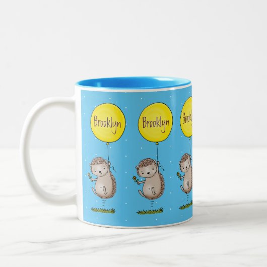 Niedlicher Igel und Muster des Cartoon in Ballon Zweifarbige Tasse (Links)
