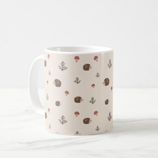 Niedlicher Igel und Pilzwaldmuster Kaffeetasse (Vorderseite Links)