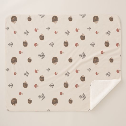 Niedlicher Igel und Pilzwaldmuster Sherpadecke (Vorderseite (Horizontal))