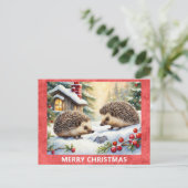 Niedlicher Igel Waldwald Frohe Weihnachten Postkarte (Stehend Vorderseite)