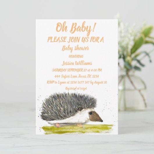 Niedlicher Igel Watercolor Wald Landtiere Wald Einladung (Stehend Vorderseite)