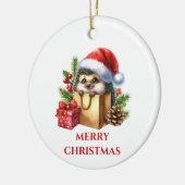 Niedlicher Igel Weihnachten Keramik Ornament (Links)
