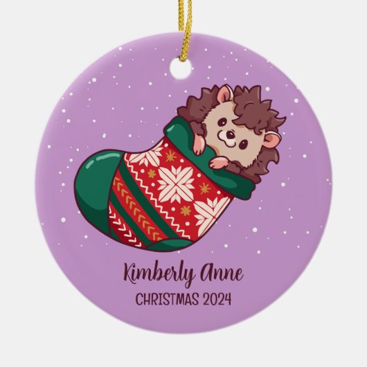 Niedlicher Igel Weihnachtsfest Keramik Ornament (Vorne)