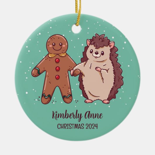 Niedlicher Igel Weihnachtsfest Keramik Ornament (Vorne)