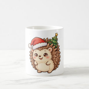 Niedlicher Igel Weihnachtsmann Hut Weihnachtsbaum Kaffeetasse