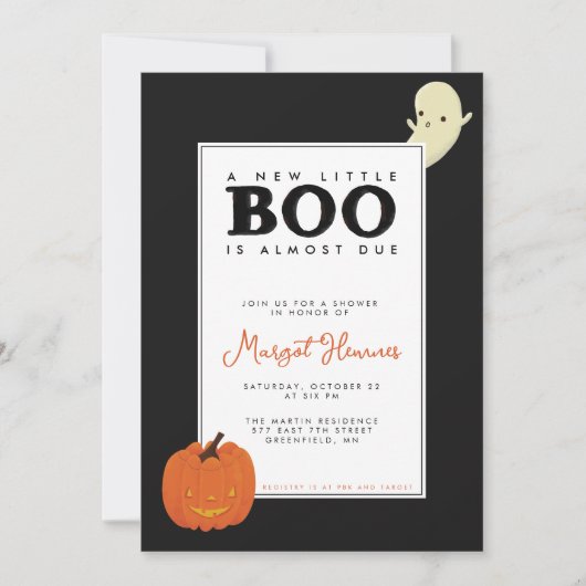 Niedlicher, illustrierter BooGeist und Kürbisbaby Einladung (Vorderseite)