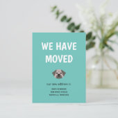 Niedlicher Illustrierter Mops Wir haben uns bewegt Ankündigungspostkarte (Stehend Vorderseite)
