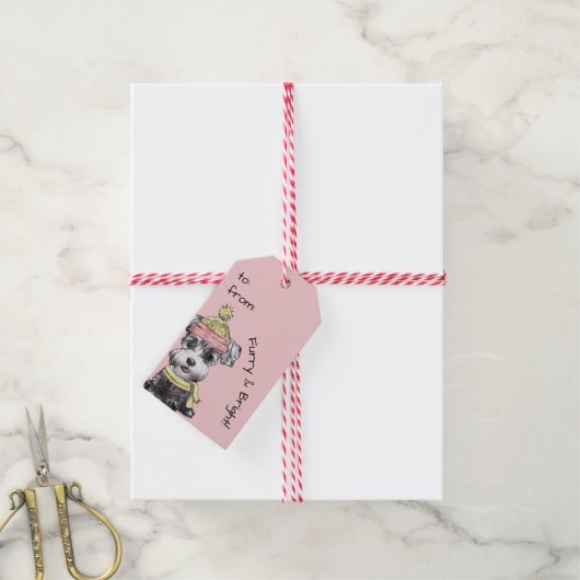 Niedlicher Illustrierter Weihnachtsbaum Rosa Winte Geschenkanhänger (Mit Garn)