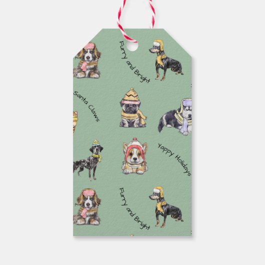 Niedlicher Illustrierter WeihnachtsMops Winter Bah Geschenkanhänger (Rückseite)