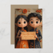 Niedlicher indischer Junge und Mädchen. Save The Date (Vorne/Hinten)