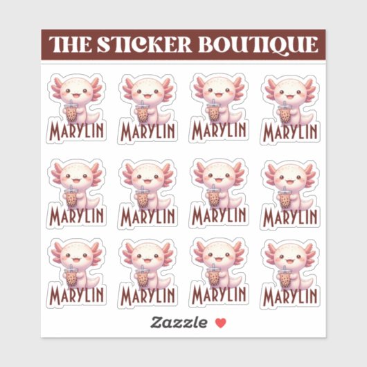 Niedlicher Individuelle Name Adorable Axolotl Boba Aufkleber (Blatt)