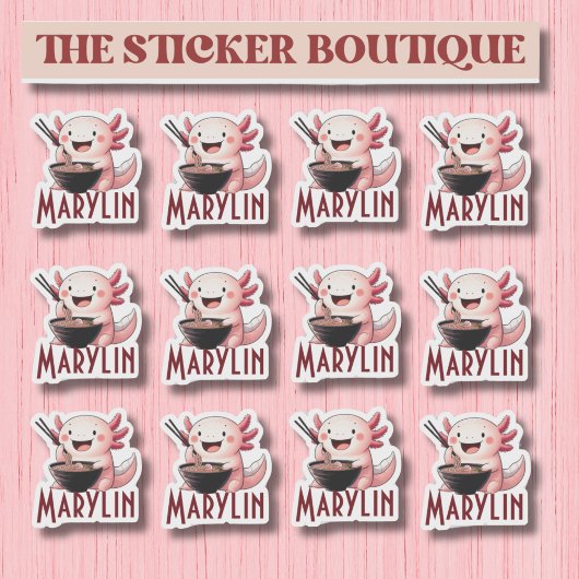 Niedlicher Individuelle Name Axolotl Eating Noodle Aufkleber