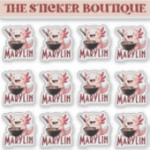 Niedlicher Individuelle Name Axolotl Eating Noodle Aufkleber (Vorderseite)