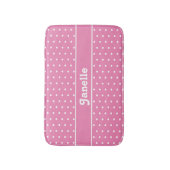 Niedlicher Individuelle Name Polka Dot Pink und We Badematte (Vorderseite Vertikal)