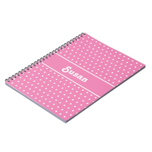 Niedlicher Individuelle Name Polka Dots Rosa und W Notizblock (Linke Seite)