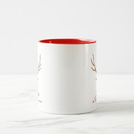 Niedlicher Individuelle Name Reindeer Weihnachten Zweifarbige Tasse (Mittel)