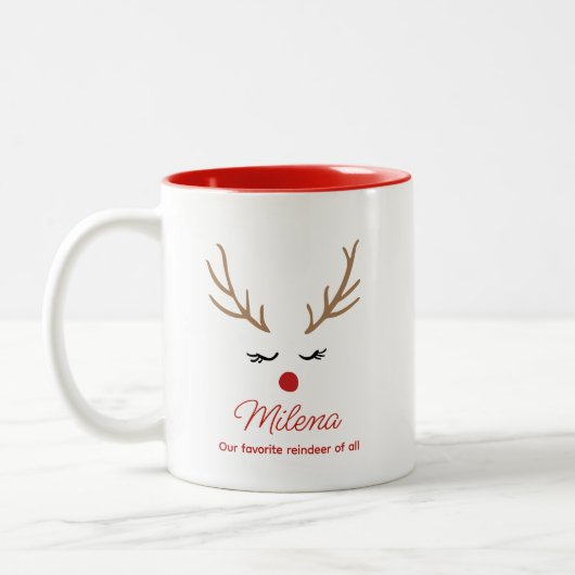 Niedlicher Individuelle Name Reindeer Weihnachten Zweifarbige Tasse (Links)